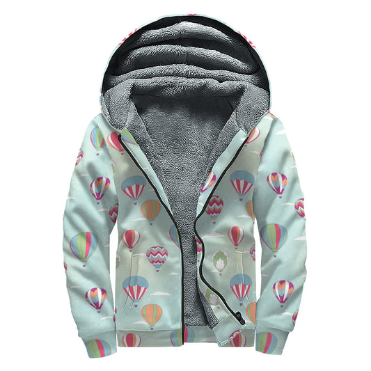 Hot Air Balloon Pattern Sherpa Lined Hoodie for Groovy Hippies - 1