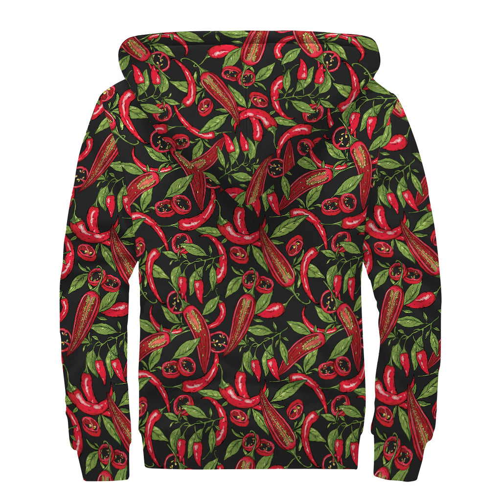 Hot Chili Peppers Pattern Print Sherpa Lined Zip Up Hoodie for Groovy Hippies - 2