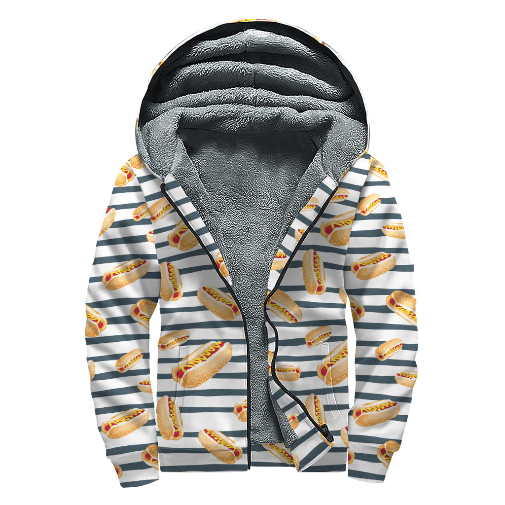 Groovy Hot Dog Striped Sherpa Lined Zip Up Hoodie for the Free-Spirited Hippie - 1