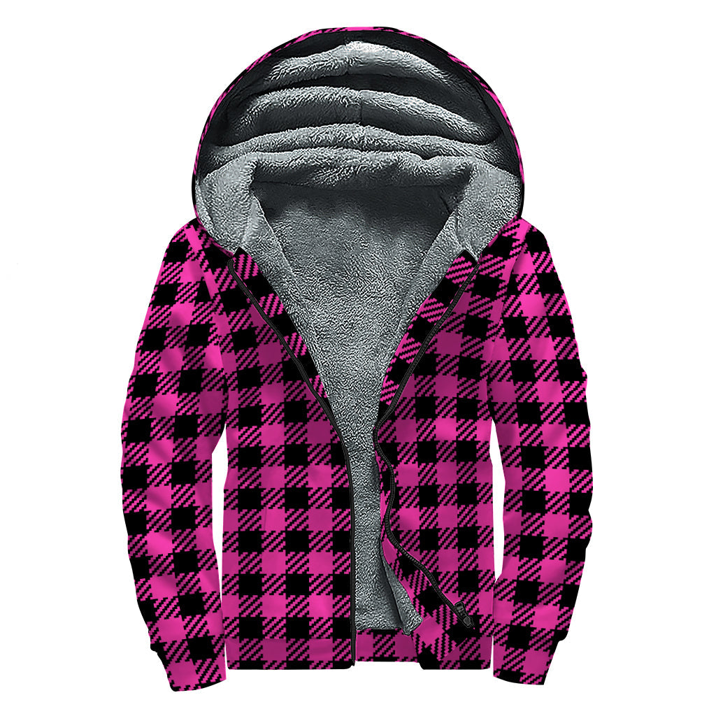 Hot Pink Buffalo Plaid Sherpa Lined Zip Up Hoodie for the Modern Hippie - 1