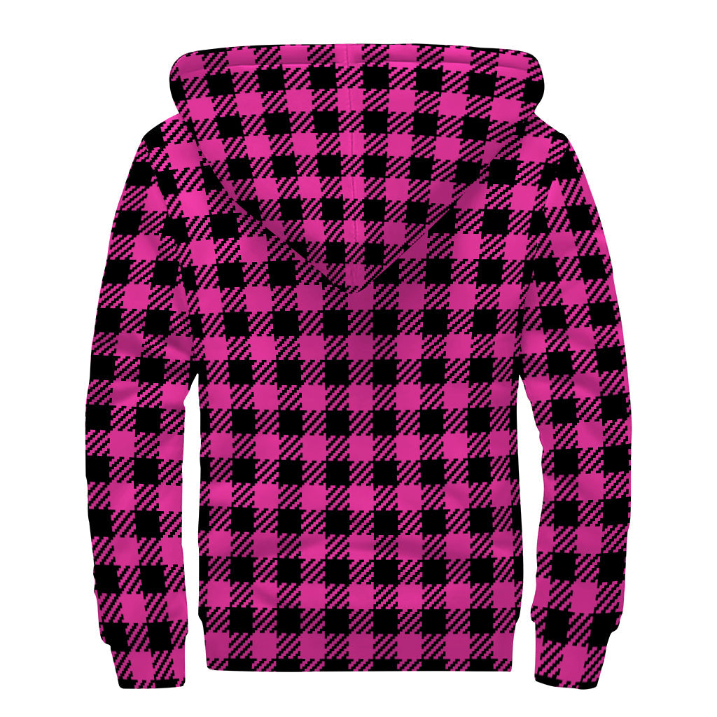 Hot Pink Buffalo Plaid Sherpa Lined Zip Up Hoodie for the Modern Hippie - 2