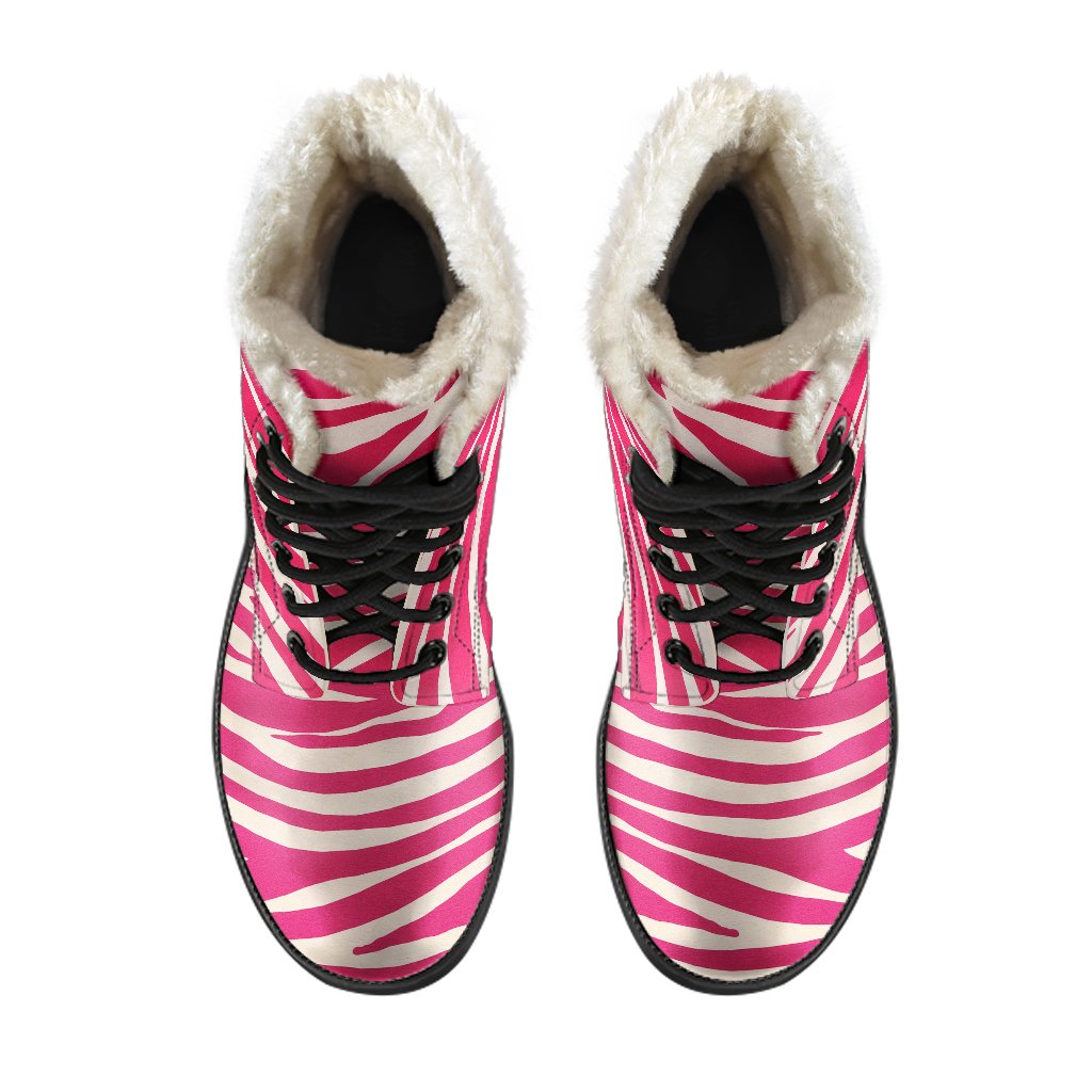 Hot Pink Zebra Pattern Faux Fur Leather Boots: Step Out in Hippie Style! - 4