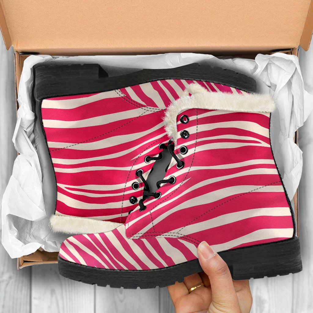 Hot Pink Zebra Pattern Faux Fur Leather Boots: Step Out in Hippie Style! - 5