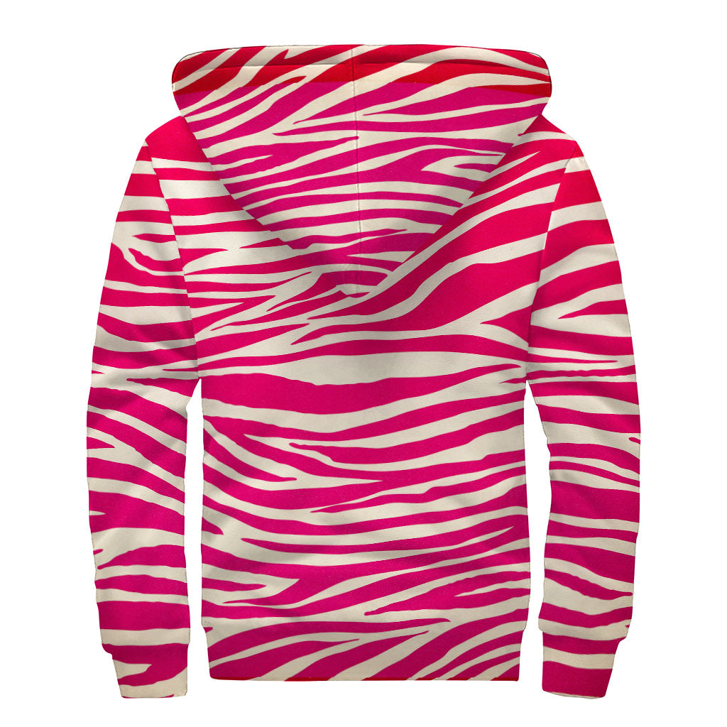 Groovy Pink Zebra Pattern Sherpa Lined Zip Up Hoodie for the Free-Spirited Hippie - 2