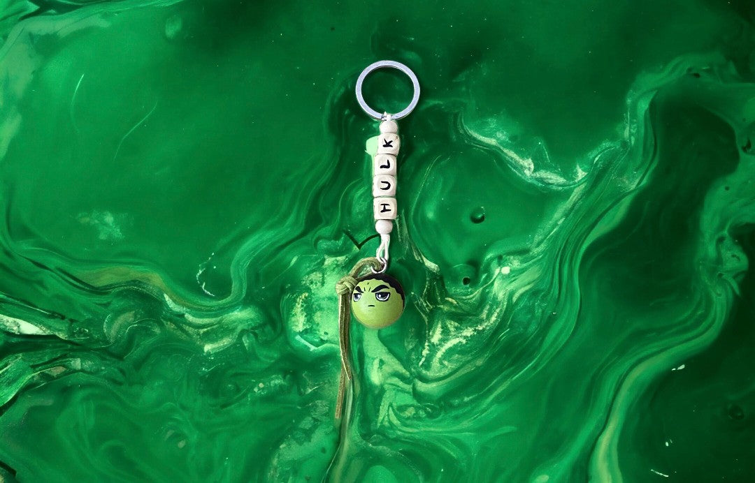 Emerald Blossoms - Hulk Wooden Bead Keychain