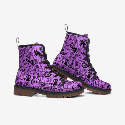 Emerald Blossoms - Pastel Goth Vegan Combat Boots Spooky Cute Witchcore Creepy Cute Boots For Hippies