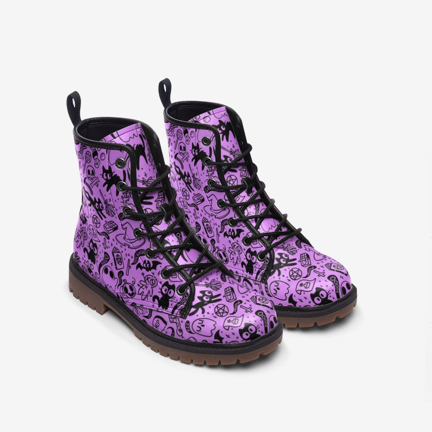 Emerald Blossoms - Pastel Goth Vegan Combat Boots Spooky Cute Witchcore Creepy Cute Boots For Hippies