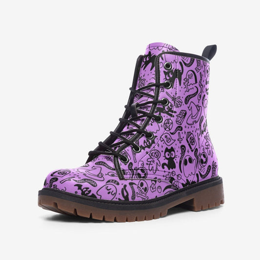 Emerald Blossoms - Pastel Goth Vegan Combat Boots Spooky Cute Witchcore Creepy Cute Boots For Hippies