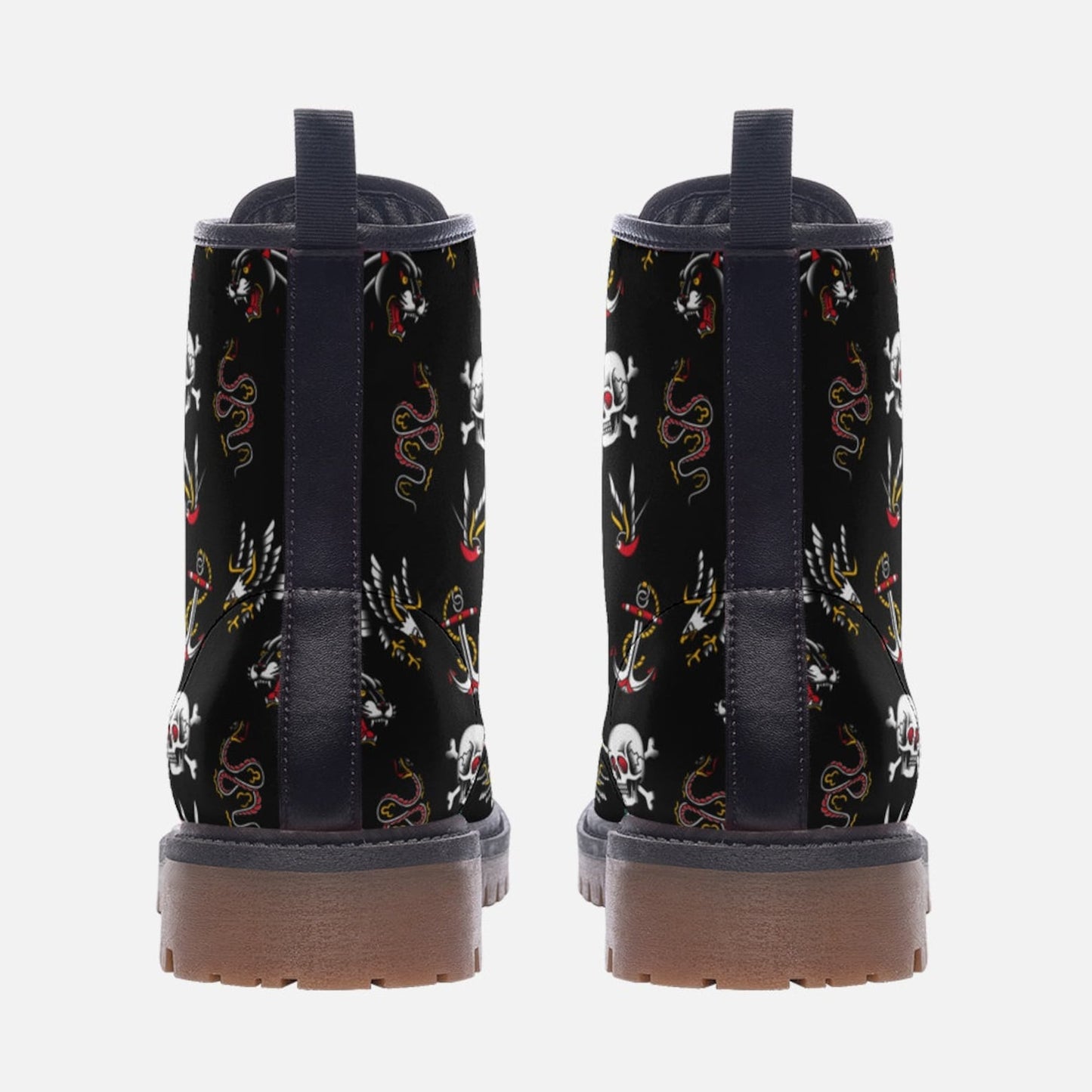 Emerald Blossoms - Vintage Tattoo Motif Vegan Combat Boots For Hippies