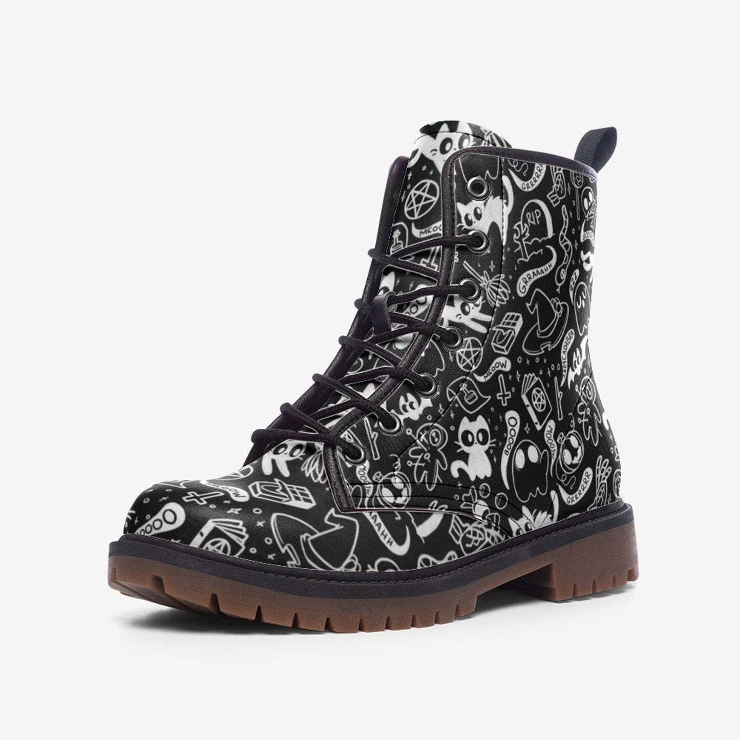 Emerald Blossoms - Witchcore Creepy Cute Vegan Leather Combat Boots For Hippies