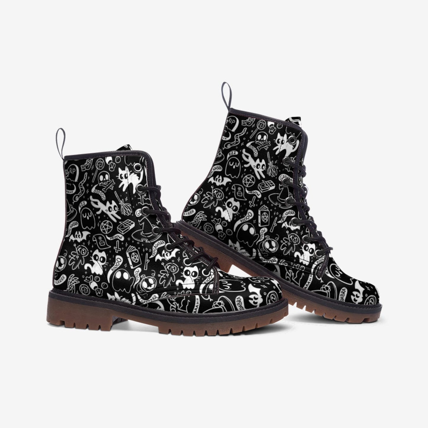 Emerald Blossoms - Witchcore Creepy Cute Vegan Leather Combat Boots For Hippies