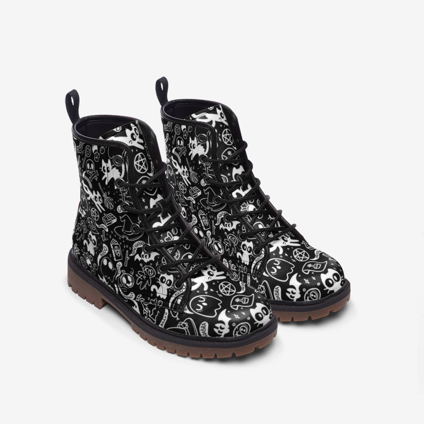 Emerald Blossoms - Witchcore Creepy Cute Vegan Leather Combat Boots For Hippies