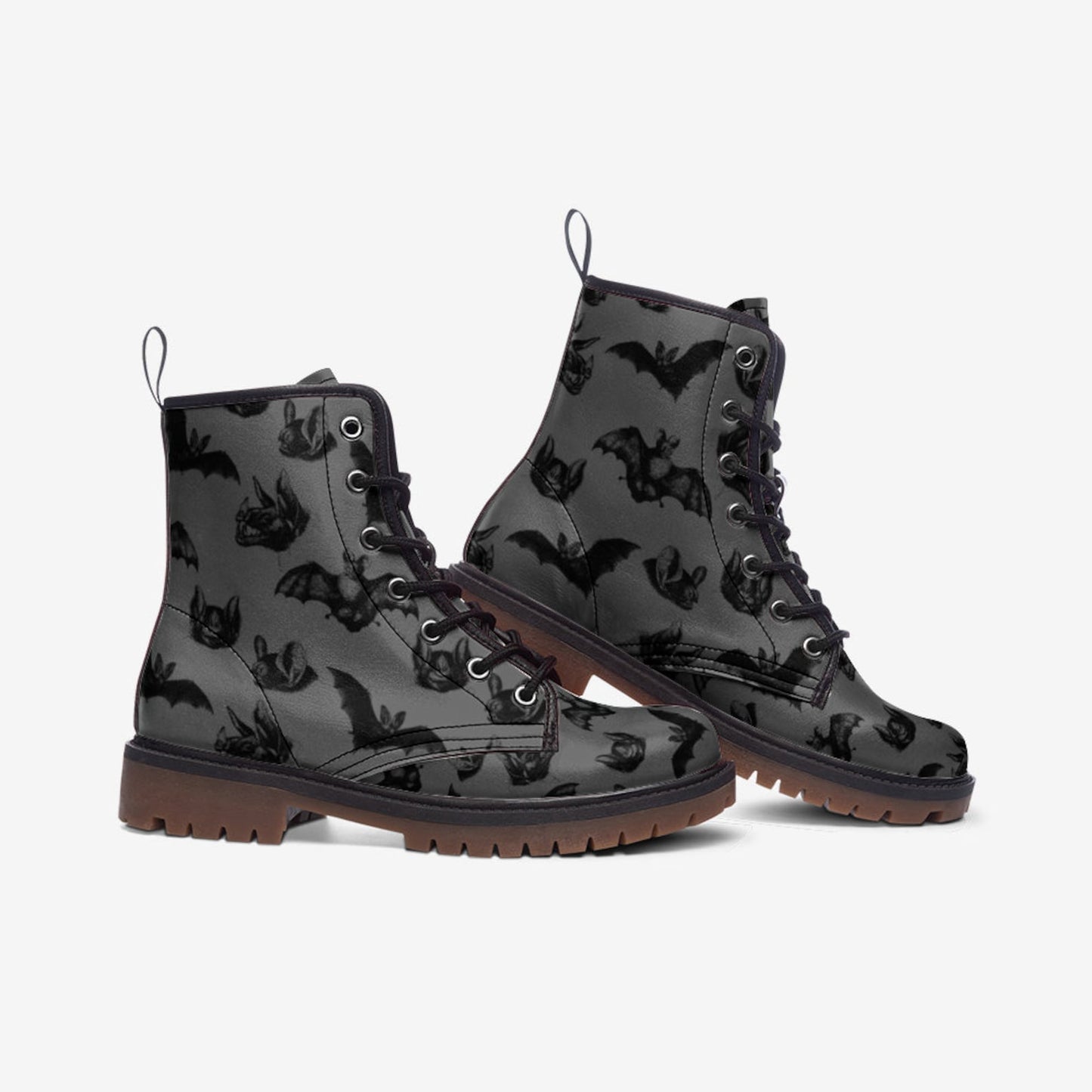 Emerald Blossoms - Gothic Bats Vegan Leather Combat Boots For Hippies