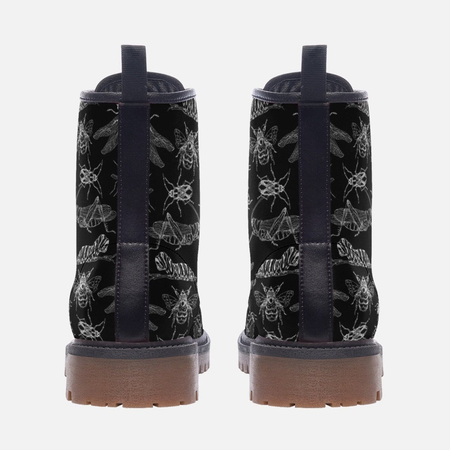 Emerald Blossoms - Insects Nature Bugs Vegan Leather Combat Boots For Hippies