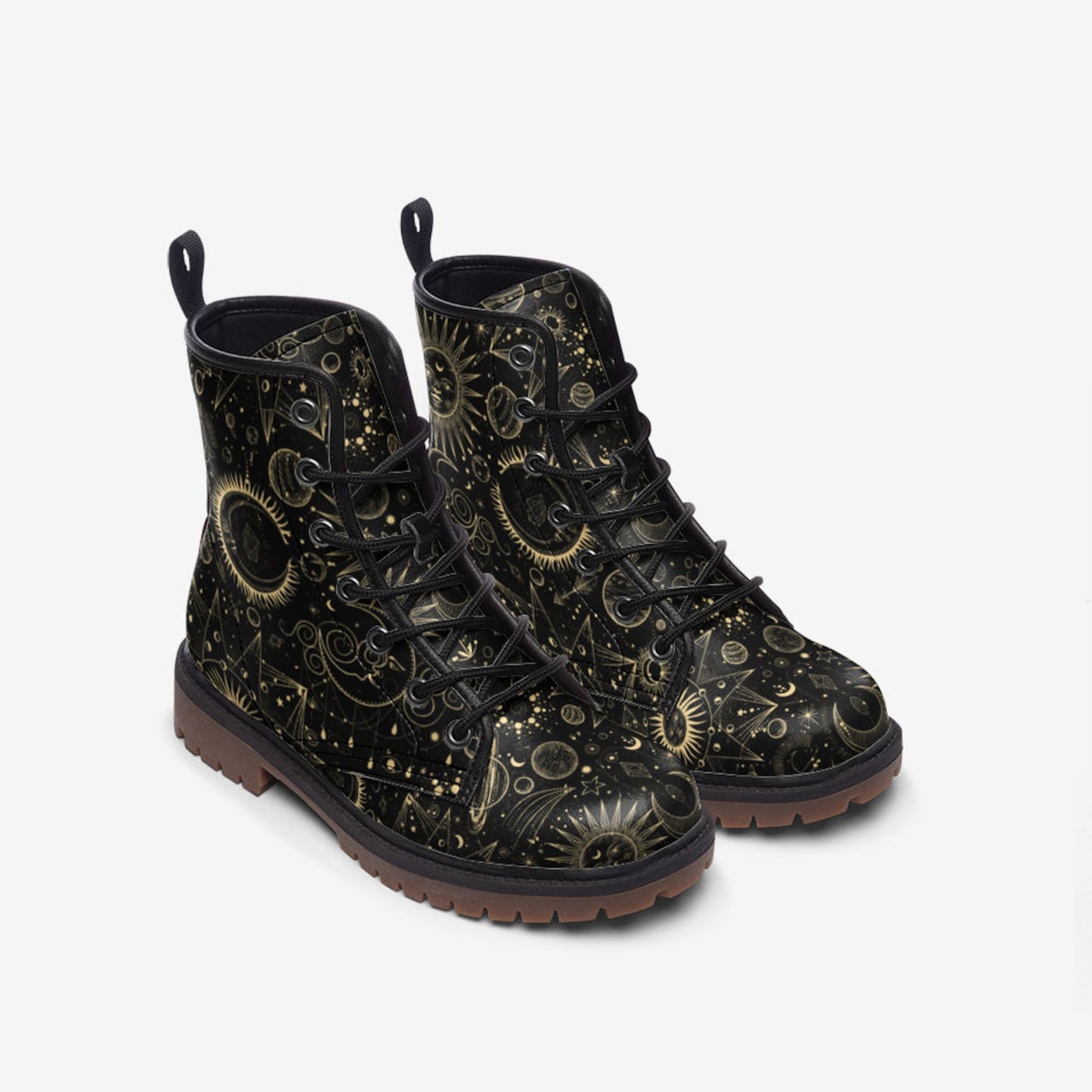 Emerald Blossoms - Zodiac Celestial Vegan Combat Boots For Hippies