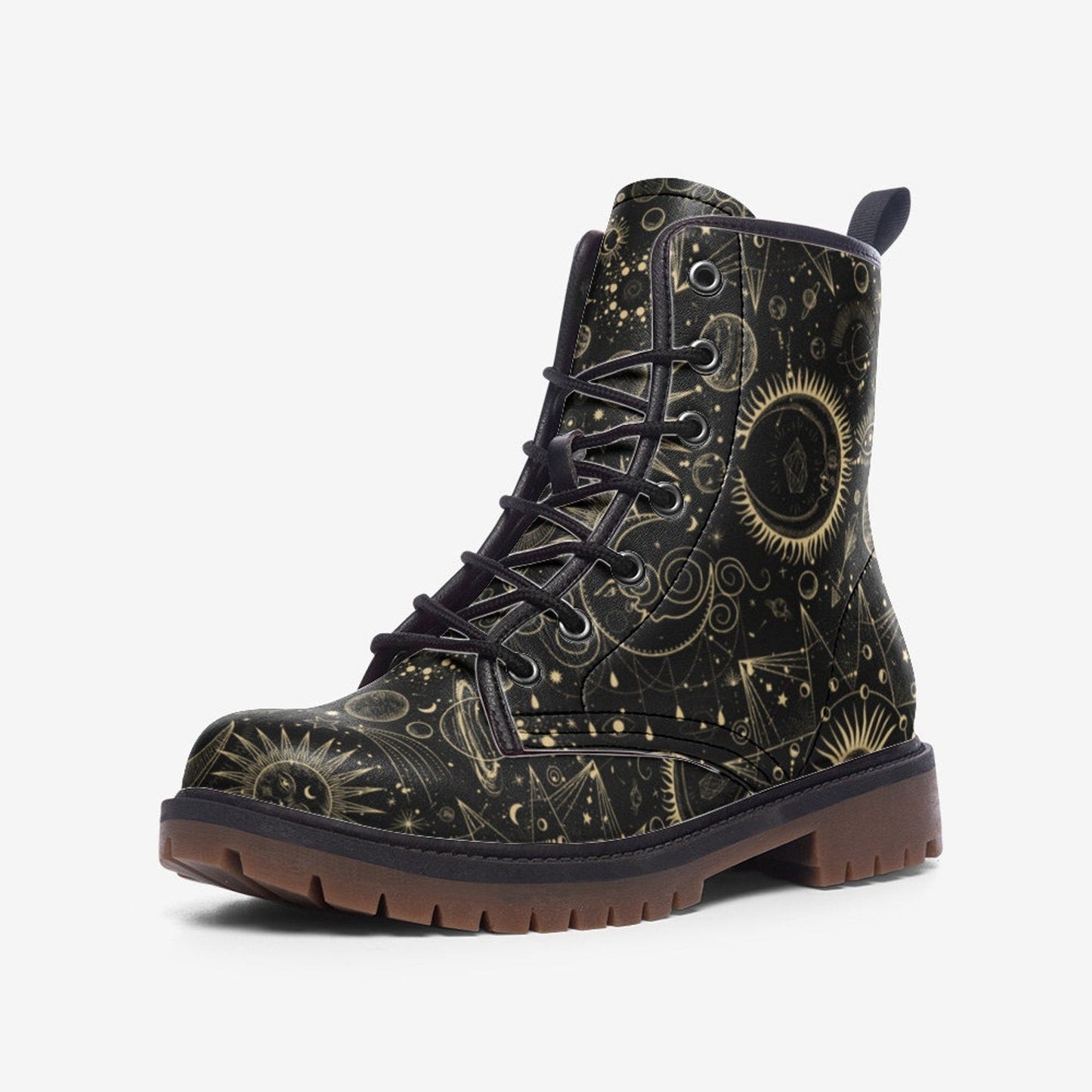 Emerald Blossoms - Zodiac Celestial Vegan Combat Boots For Hippies