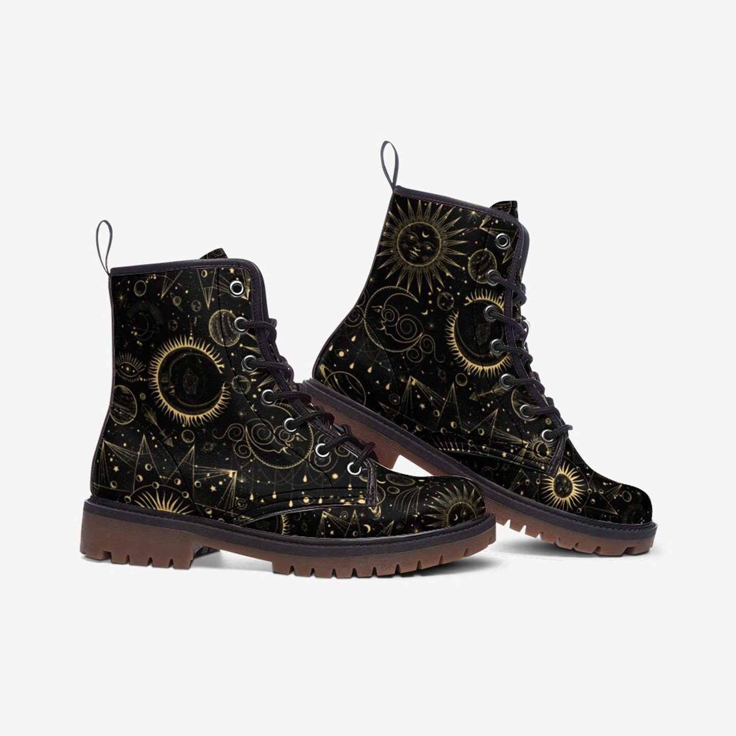 Emerald Blossoms - Zodiac Celestial Vegan Combat Boots For Hippies