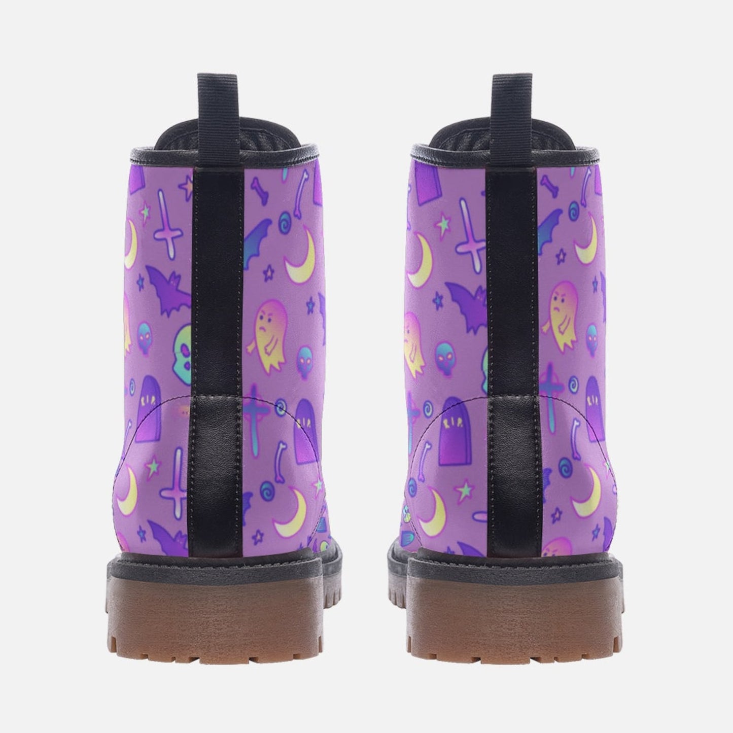 Emerald Blossoms - Violet Kawaii Witch Pastel Witchcore Vegan Leather Combat Boots For Hippies