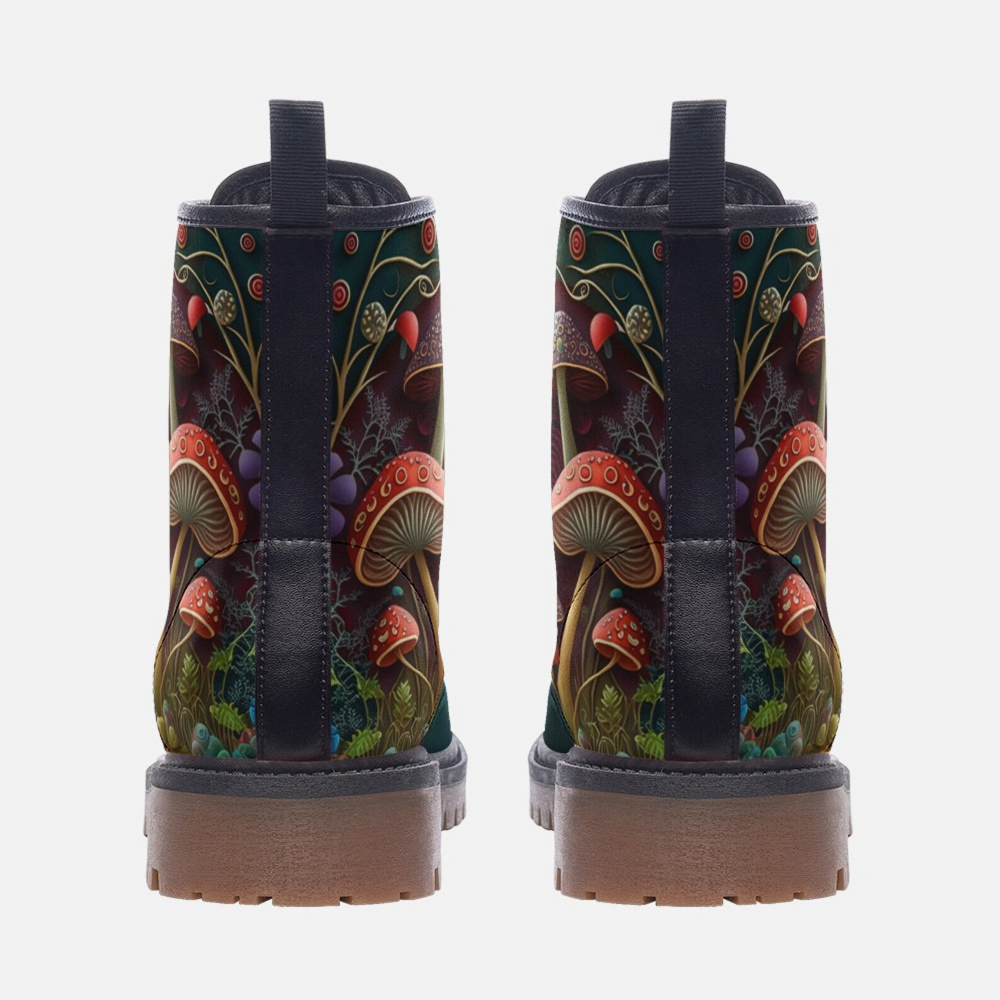 Emerald Blossoms - Mushroom Vegan Leather Combat Boots For Hippies