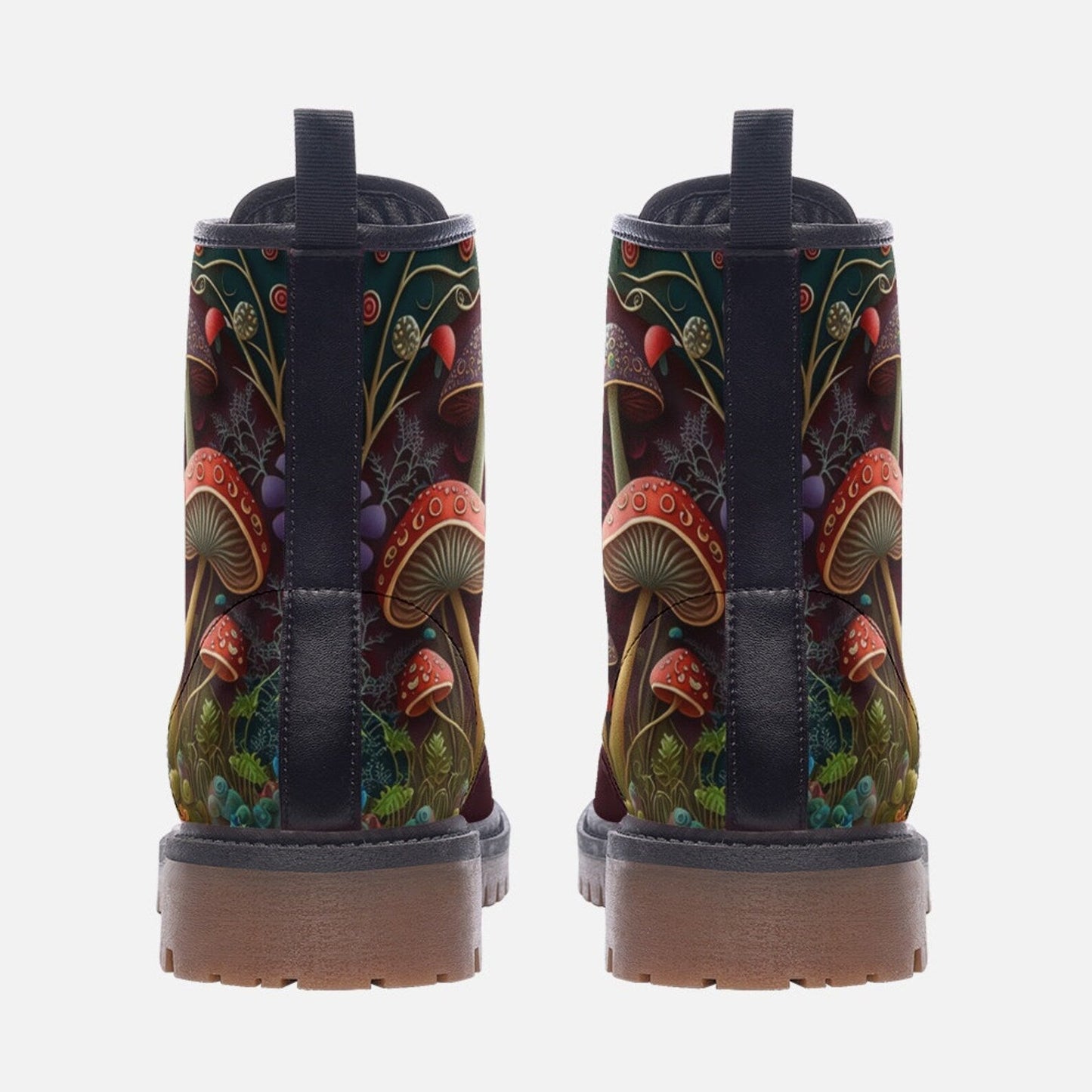 Emerald Blossoms - Fairy Mushrooms Vegan Leather Combat Boots For Hippies