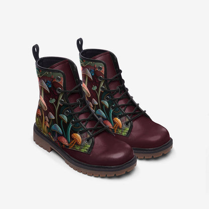 Emerald Blossoms - Fairy Mushrooms Vegan Leather Combat Boots For Hippies