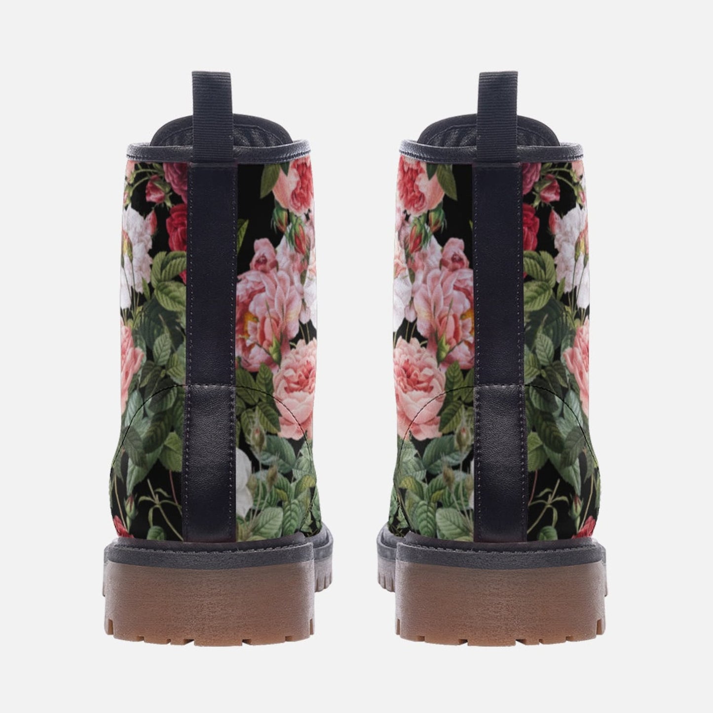 Emerald Blossoms - Vintage Roses Chintz Floral Vegan Combat Boots For Hippies