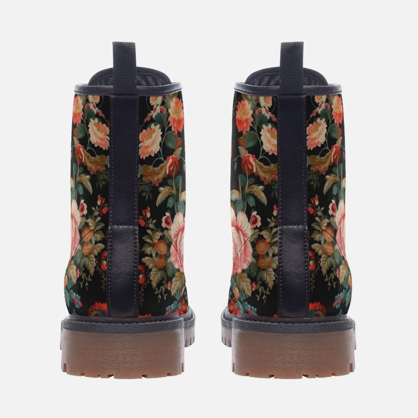 Emerald Blossoms - Vintage Roses Chintz Floral Vegan Combat Boots For Hippies