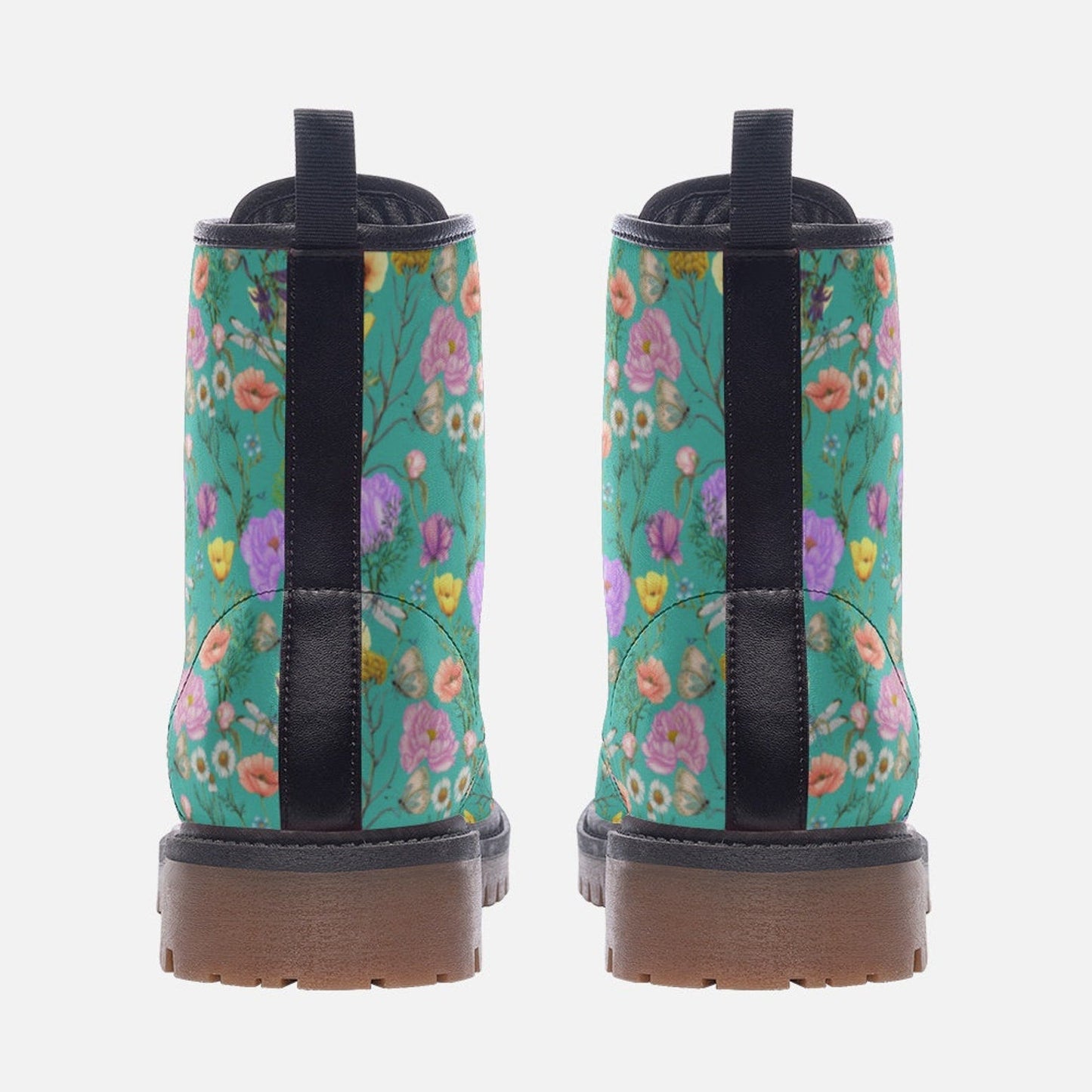 Emerald Blossoms - Wildflower Vegan Leather Combat Boots For Hippies