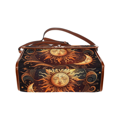 Emerald Blossoms - Dark Boho Sun & Moon Canvas Satchel Bag For Hippies