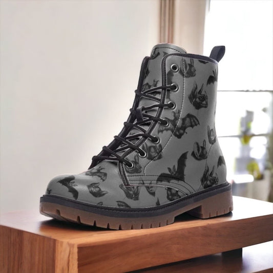 Emerald Blossoms - Gothic Bats Vegan Leather Combat Boots For Hippies