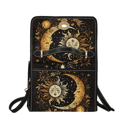 Emerald Blossoms - Dark Boho Sun & Moon Canvas Satchel Bag For Hippies