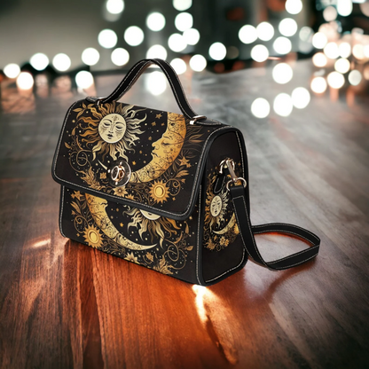 Emerald Blossoms - Dark Boho Sun & Moon Canvas Satchel Bag For Hippies