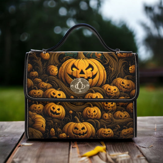 EmeraldBlossoms - Autumn Pumpkin Cottagecore Canvas Satchel Bag For Hippie