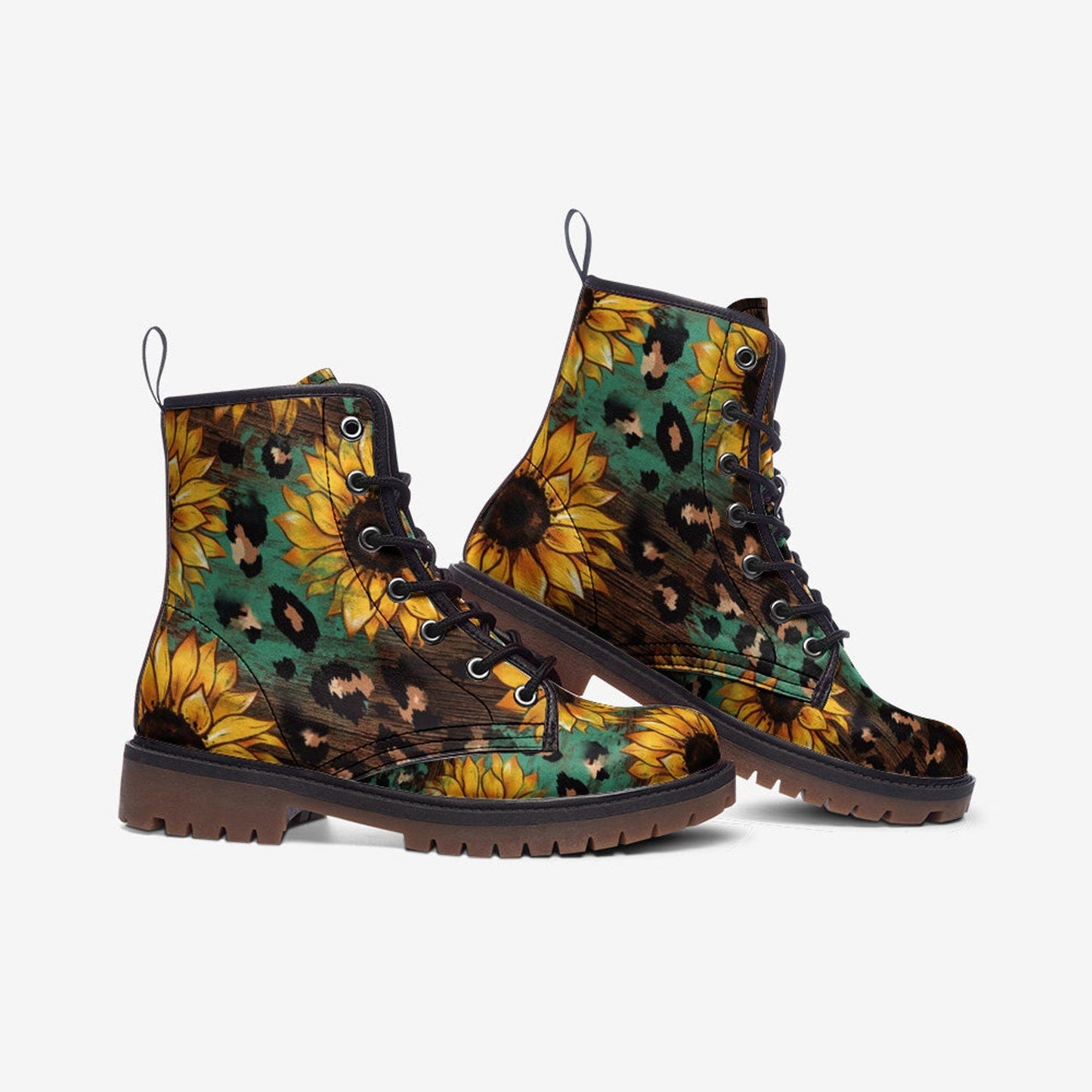 Emerald Blossoms - Sunflowers Casual Vegan Leather Lightweight Boots For Hippies