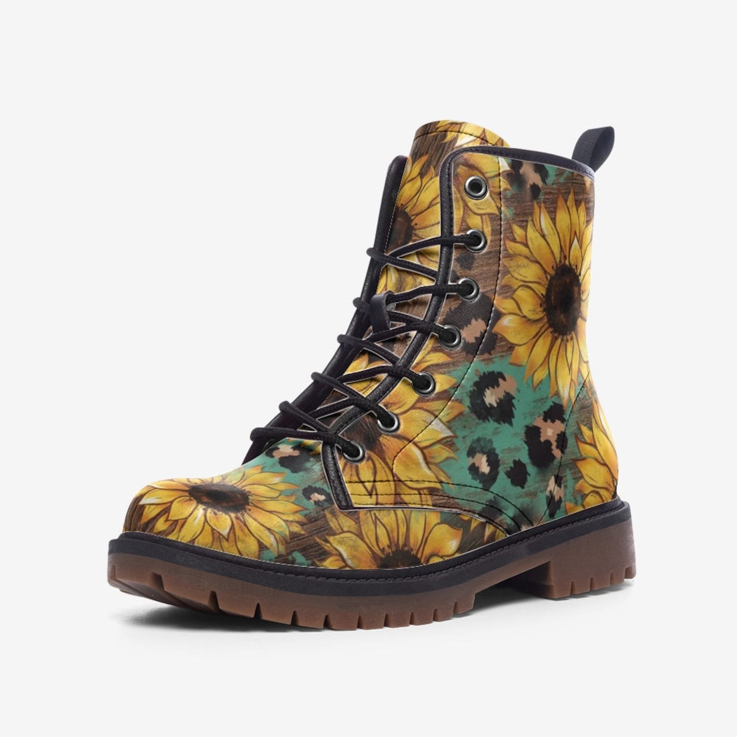 Emerald Blossoms - Sunflowers Casual Vegan Leather Lightweight Boots For Hippies