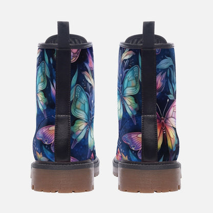 Emerald Blossoms - Butterflies Casual Vegan Leather Combat Boots For Hippies