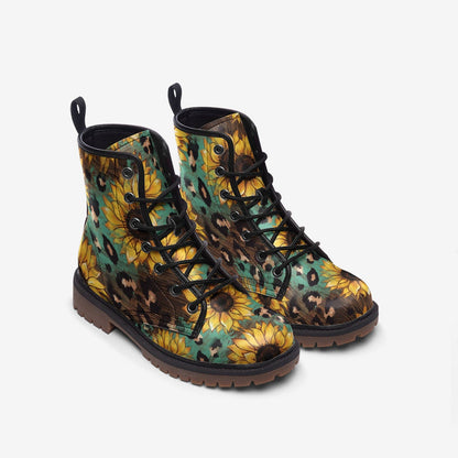 Emerald Blossoms - Sunflowers Casual Vegan Leather Lightweight Boots For Hippies