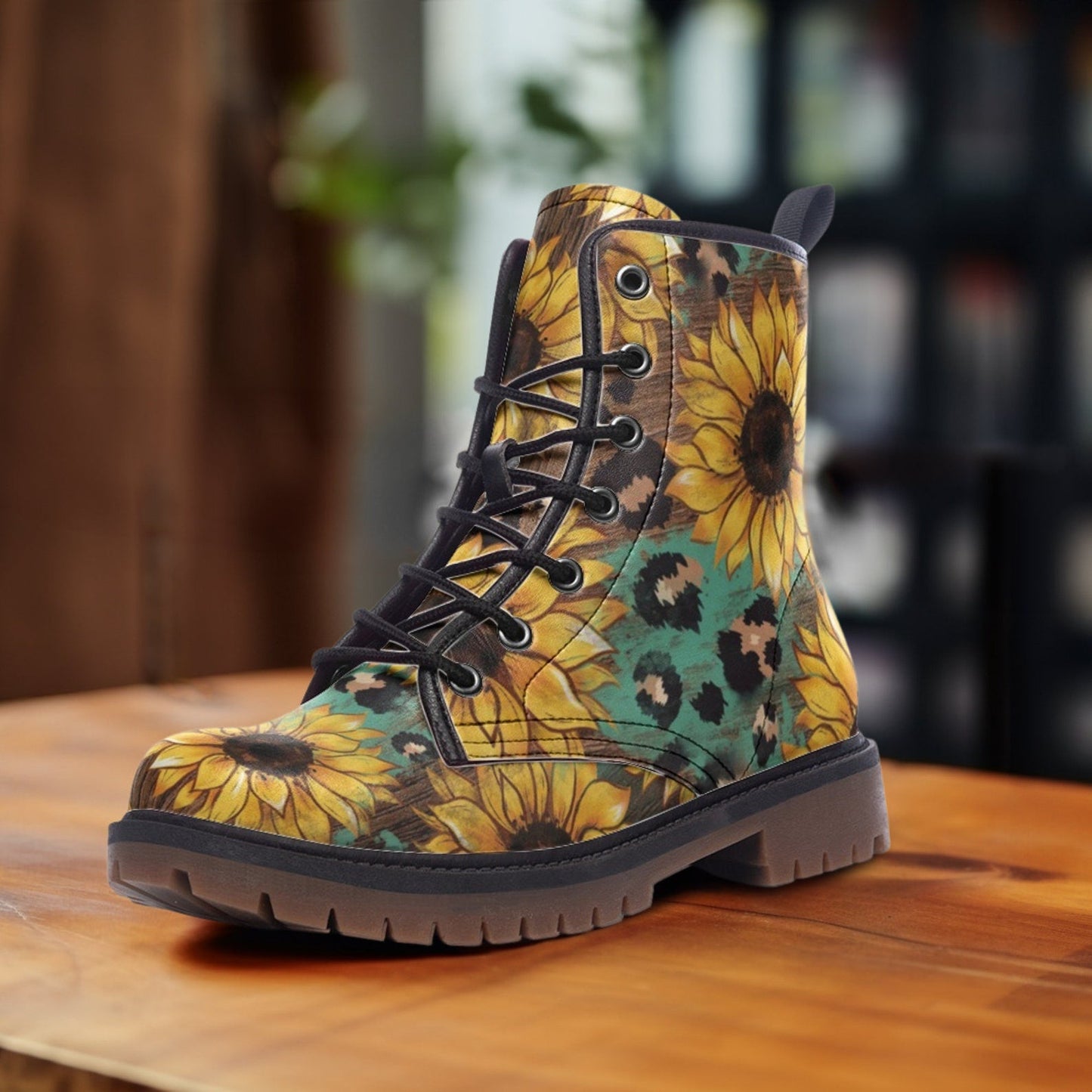 Emerald Blossoms - Sunflowers Casual Vegan Leather Lightweight Boots For Hippies