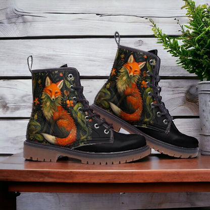 Emerald Blossoms - Dark Naturecore Fox Faux-Leather Boots For Hippies