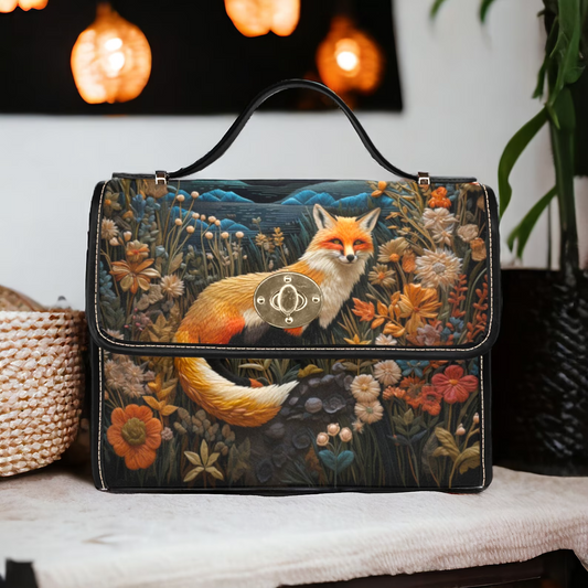 Emerald Blossoms - Faux-Embroidered Fox And Floral Handbag For Hippies