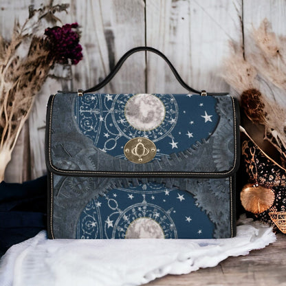 Emerald Blossoms - Dark Academia Blue Alchemy Witchy Moon Stars Mini Messenger Bag For Hippies