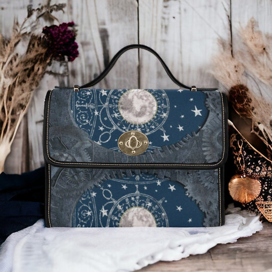 Emerald Blossoms - Dark Academia Blue Alchemy Witchy Moon Stars Mini Messenger Bag For Hippies