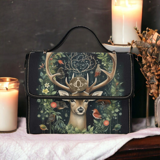 Emerald Blossoms - Cottagecore Forest Deer Antler Mini Messenger Bag For Hippies