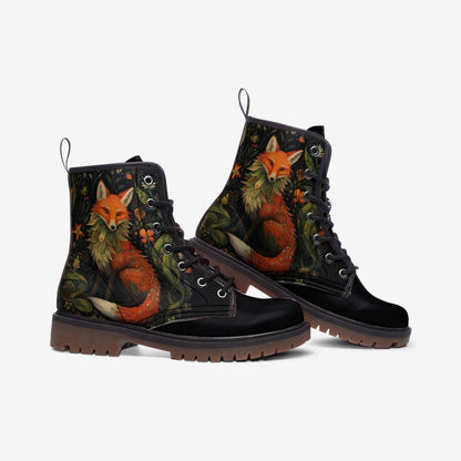 Emerald Blossoms - Dark Naturecore Fox Faux-Leather Boots For Hippies