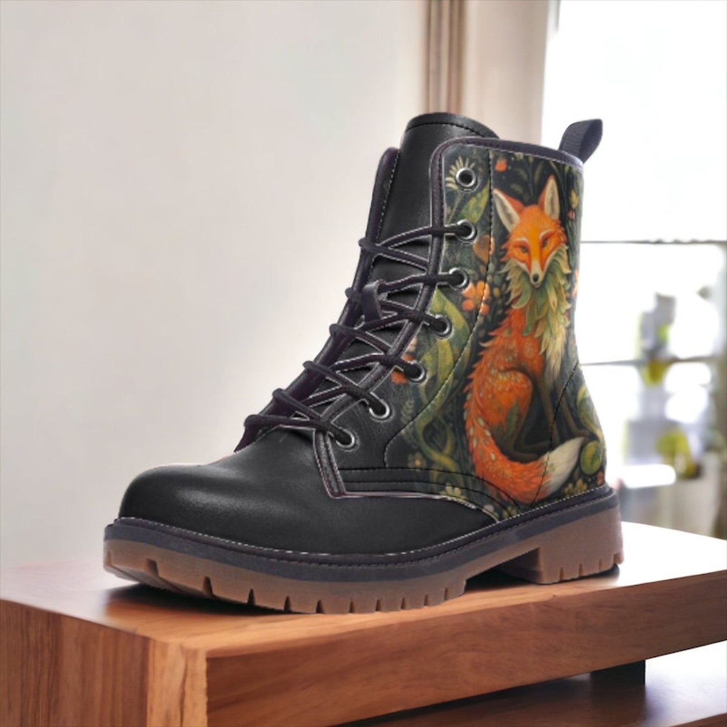 Emerald Blossoms - Dark Naturecore Fox Faux-Leather Boots For Hippies