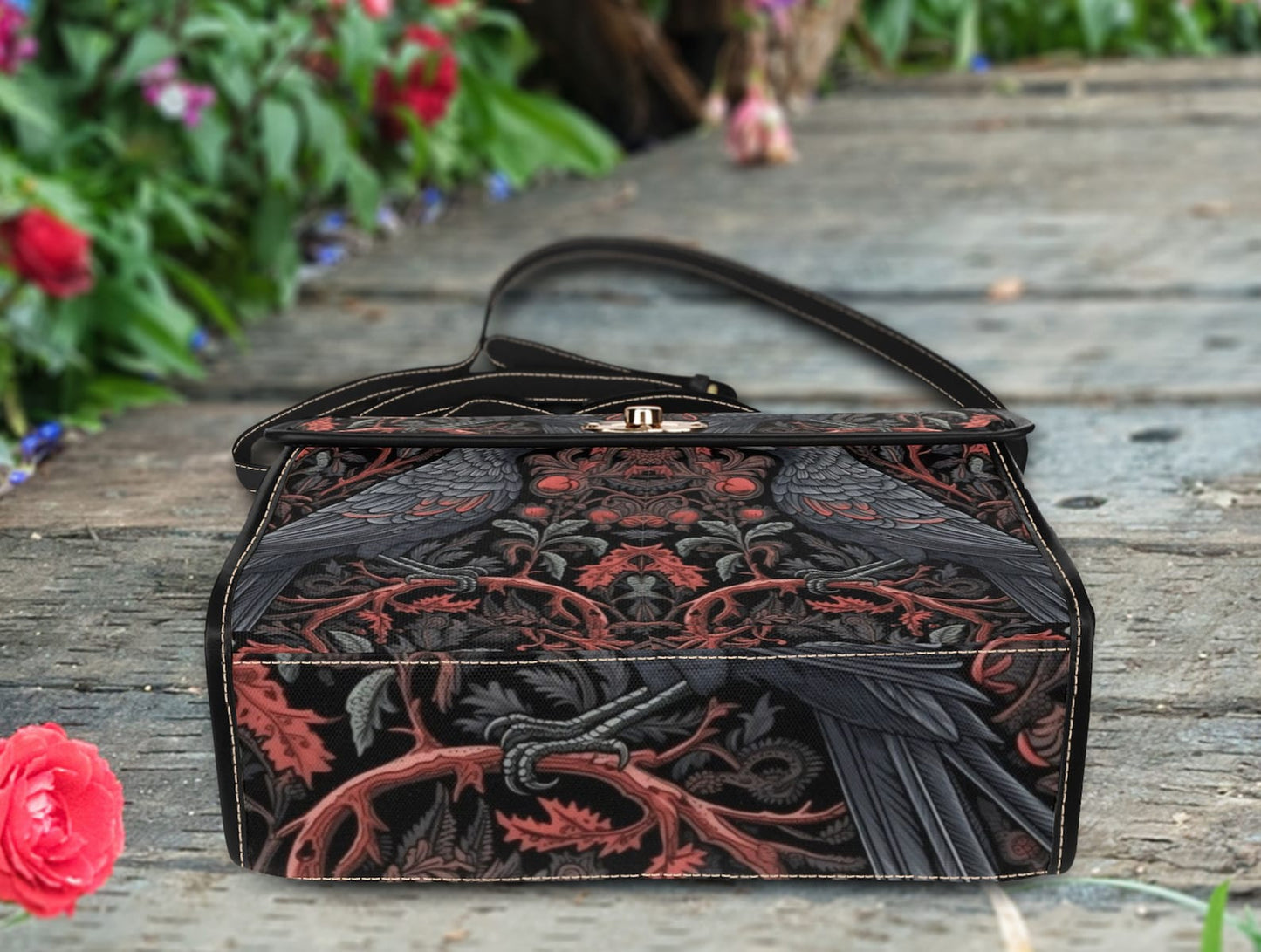 Emerald Blossoms - Raven Forest Witch Satchel Crossbody Witchcraft Bag For Hippies