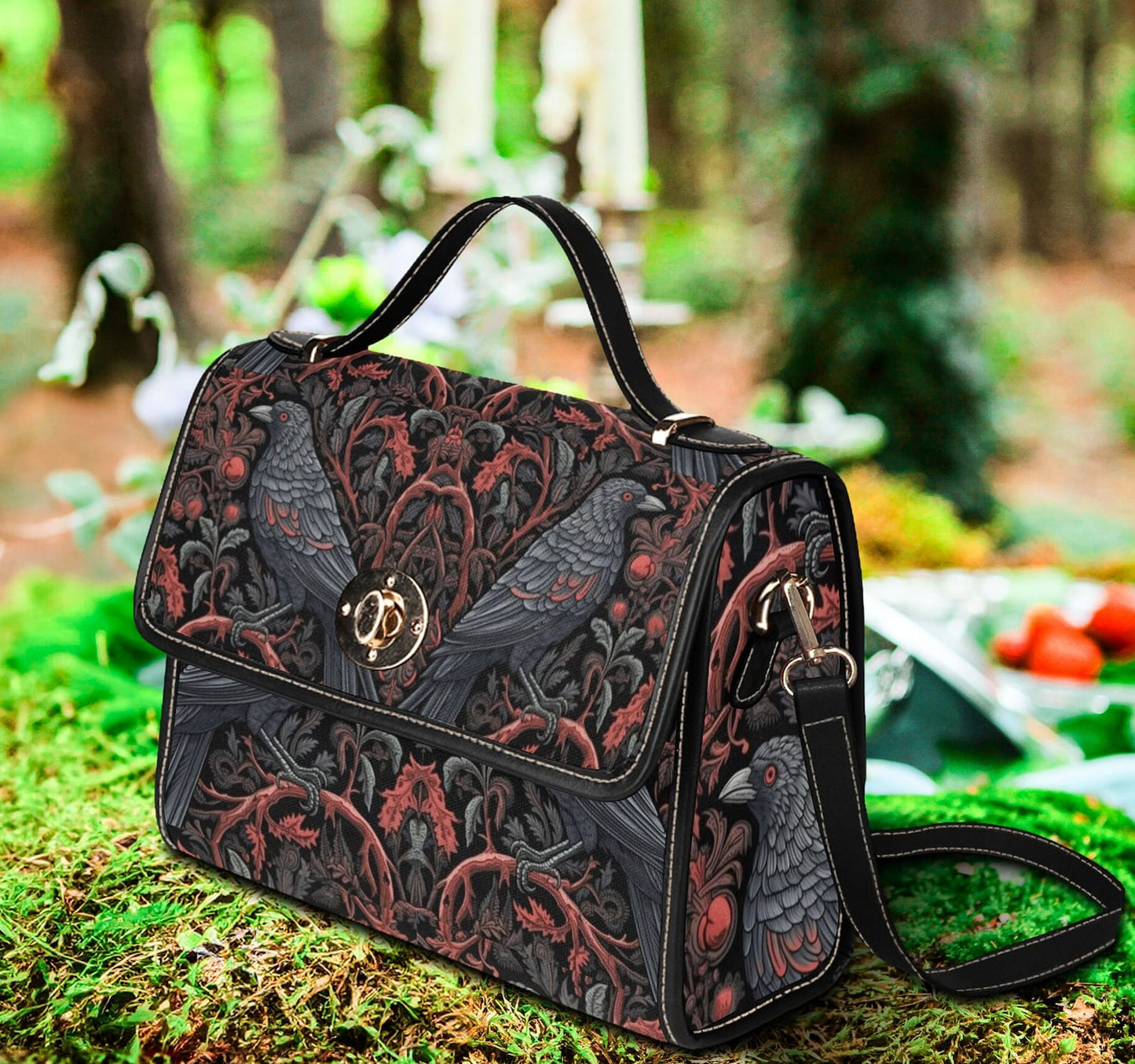 Emerald Blossoms - Raven Forest Witch Satchel Crossbody Witchcraft Bag For Hippies