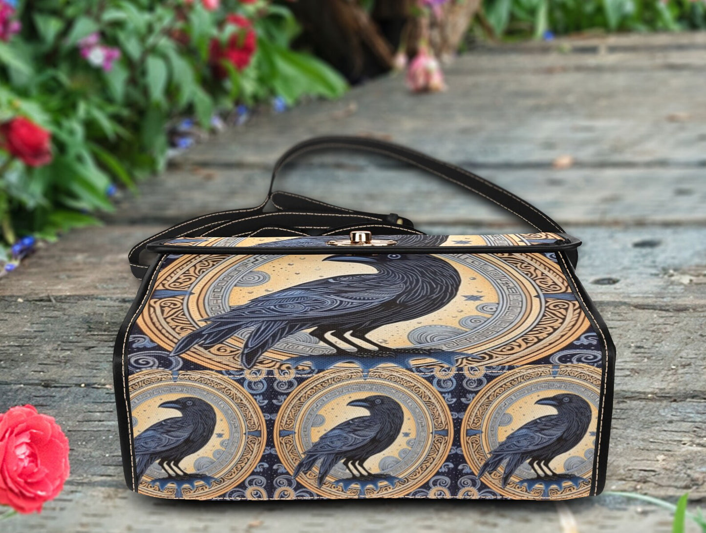 Emerald Blossoms - Raven Purse Gothic Bird Lover Satchel Witch Bag For Hippies