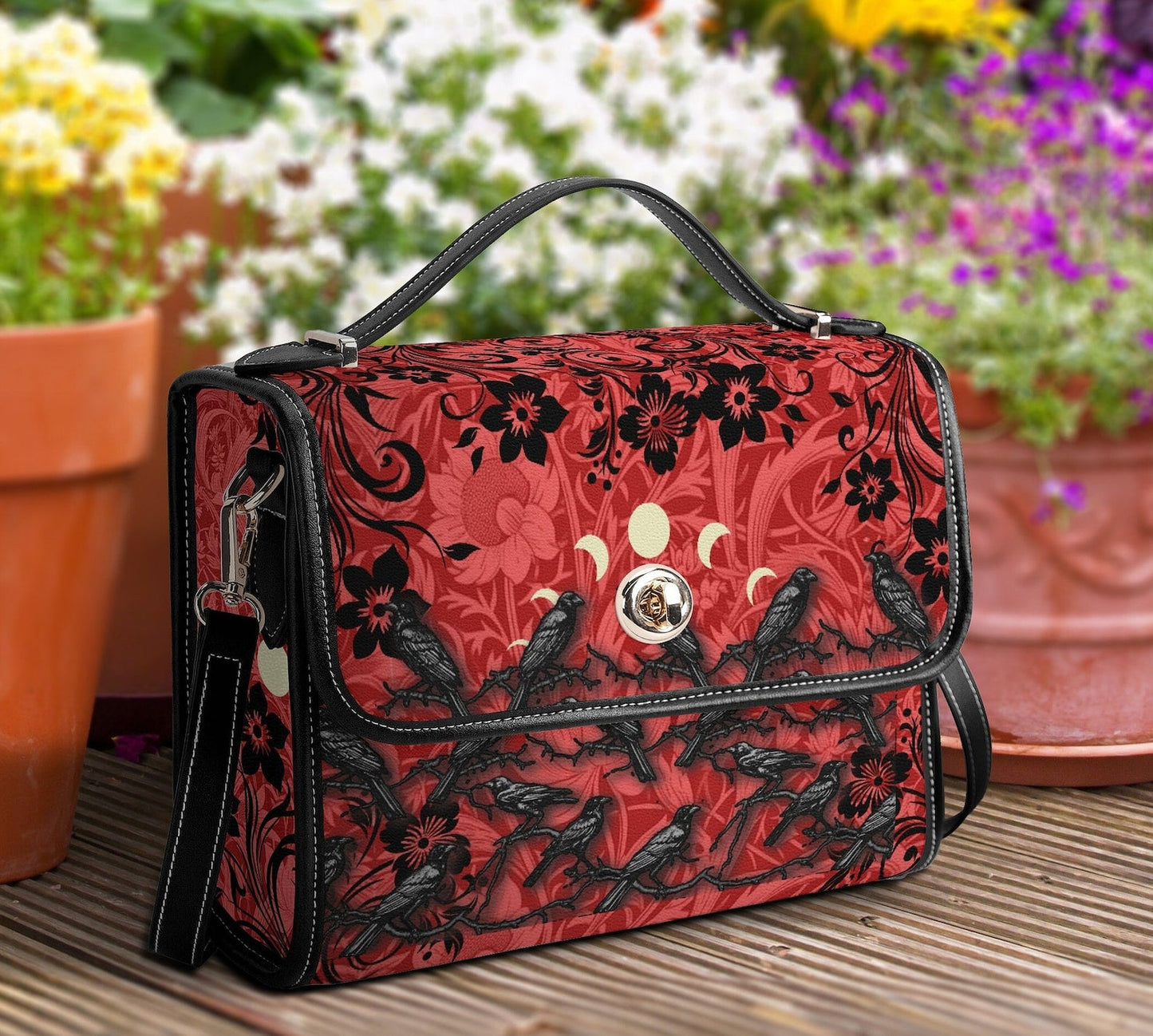 Emerald Blossoms - Witchy Raven Satchel Bag For Hippies