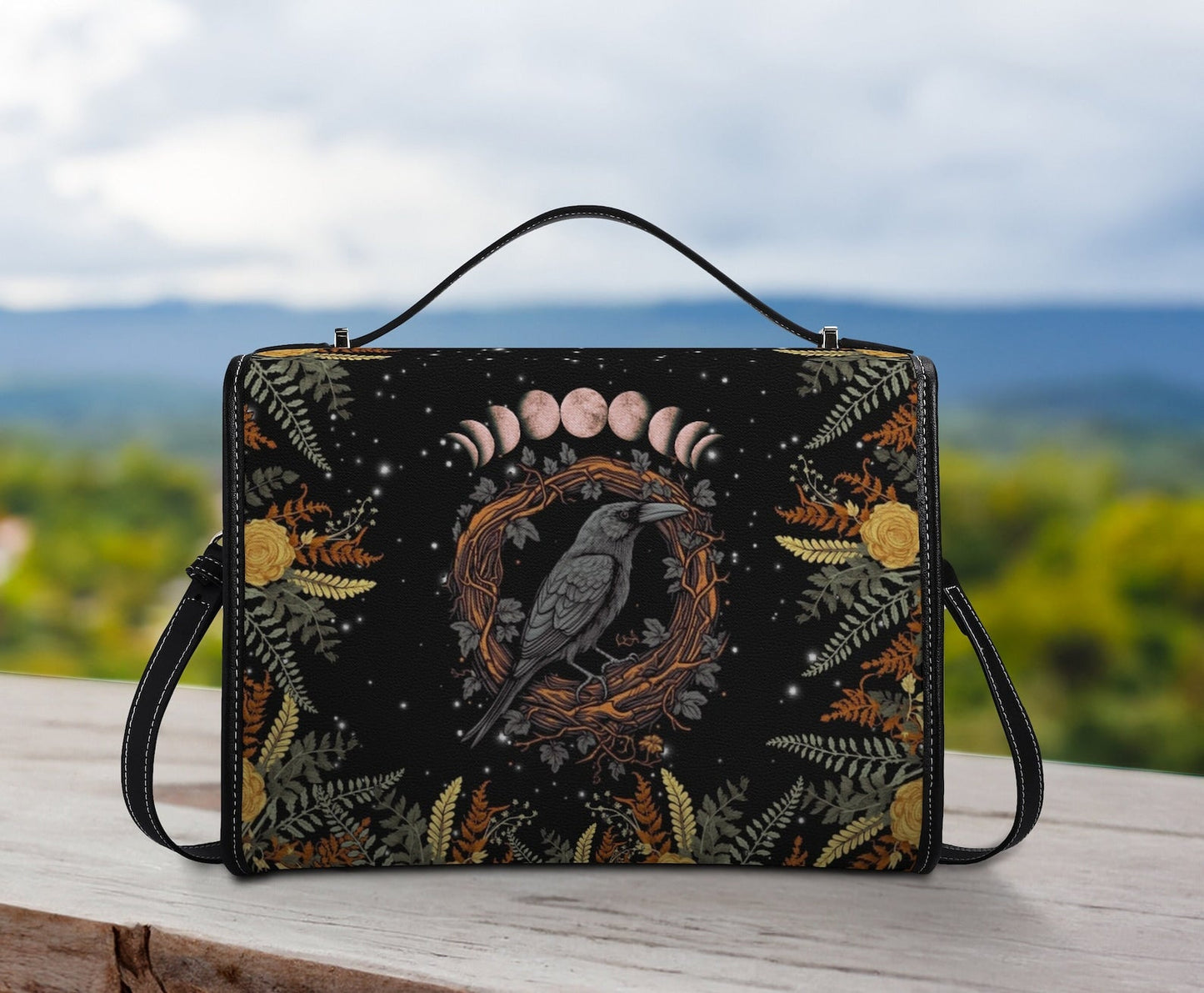 Emerald Blossoms - Witchy Raven Satchel Bag For Hippies